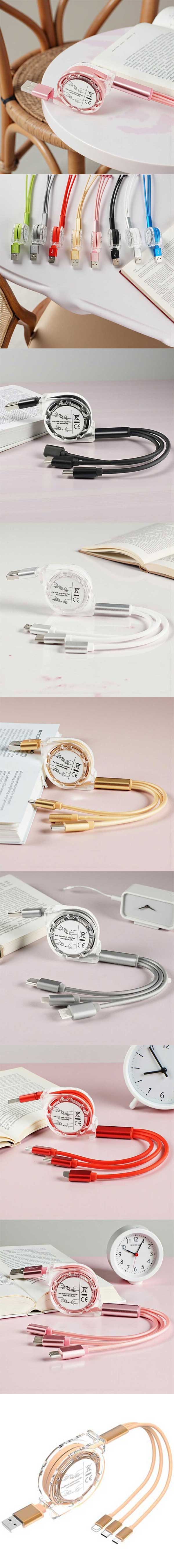 小清新一拖三伸縮數據線